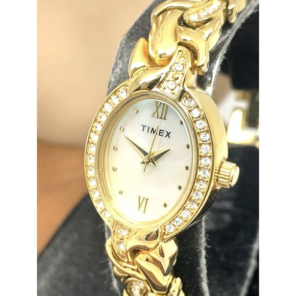 Timex Women's Watch TW2T49900 Oval Petite 19mm Quartz Mother of Pearl Gold Steel - Picture 1 of 13